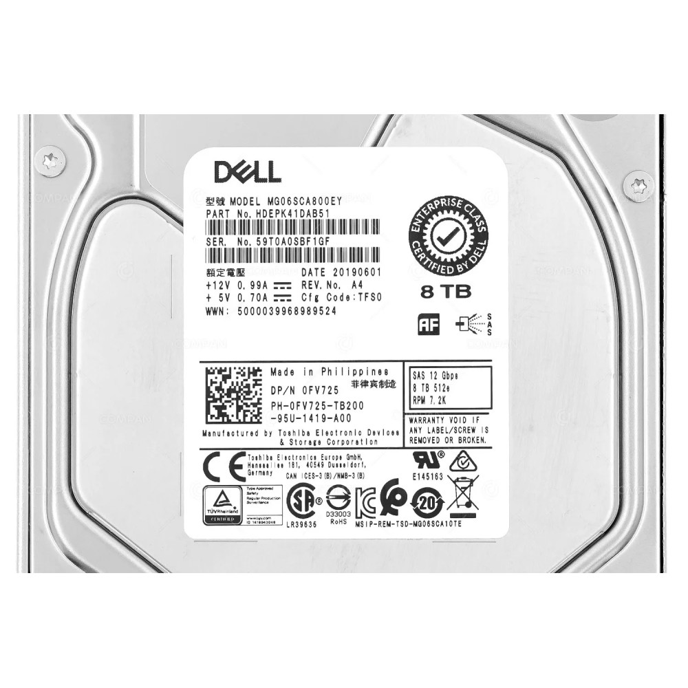 FV725  DELL HDD 8TB 7.2K SAS 12G 3.5" LFF FOR DELL POWEREDGE G14